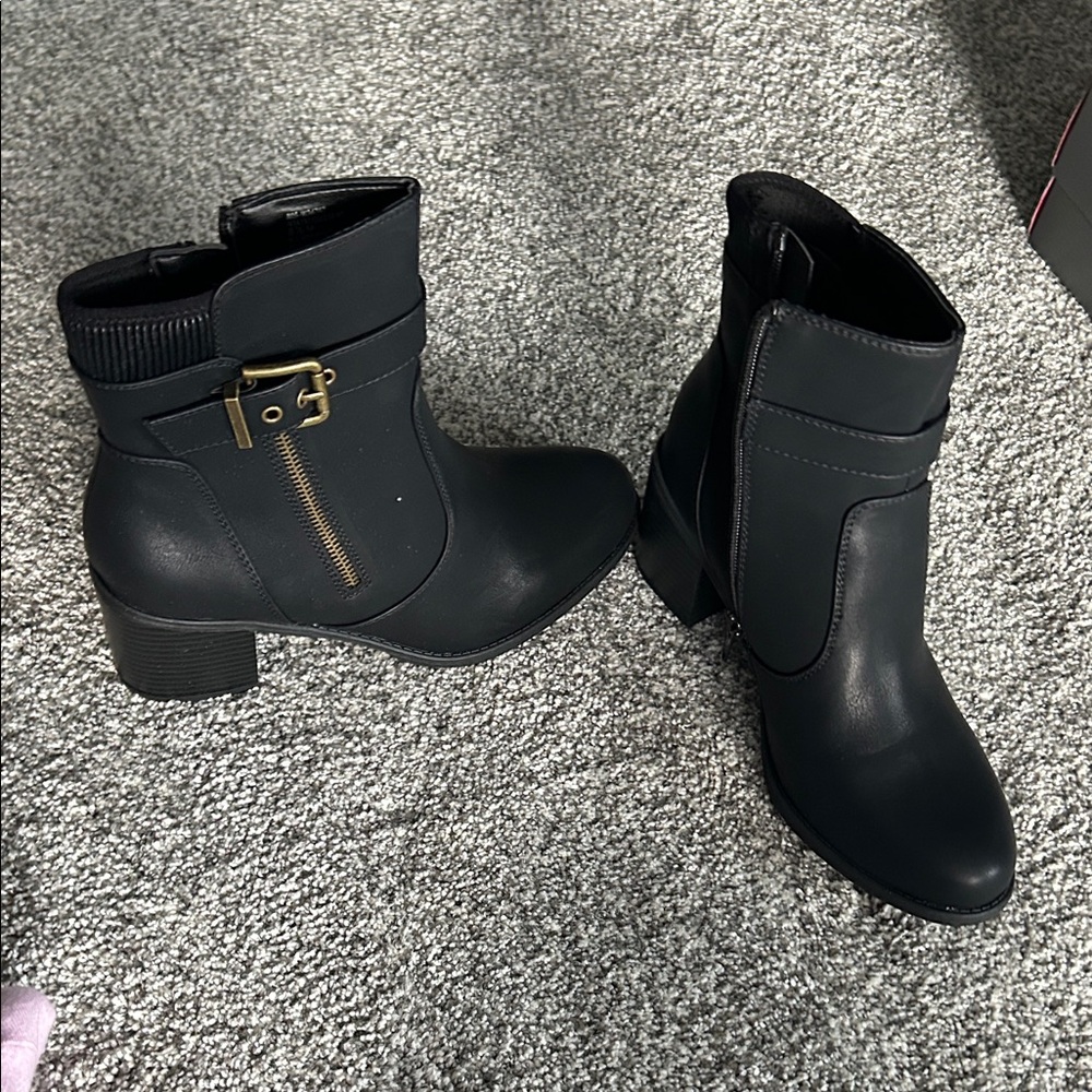 White Mountain Black Booties with Gold Accent